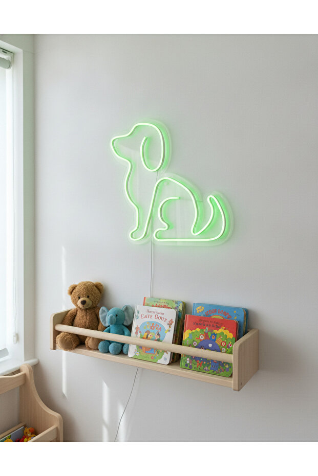 Köpek Figürlü LED Neon Duvar Tablosu | Yeşil Aydınlatmalı Modern Dekor | Çocuk Odası - 2