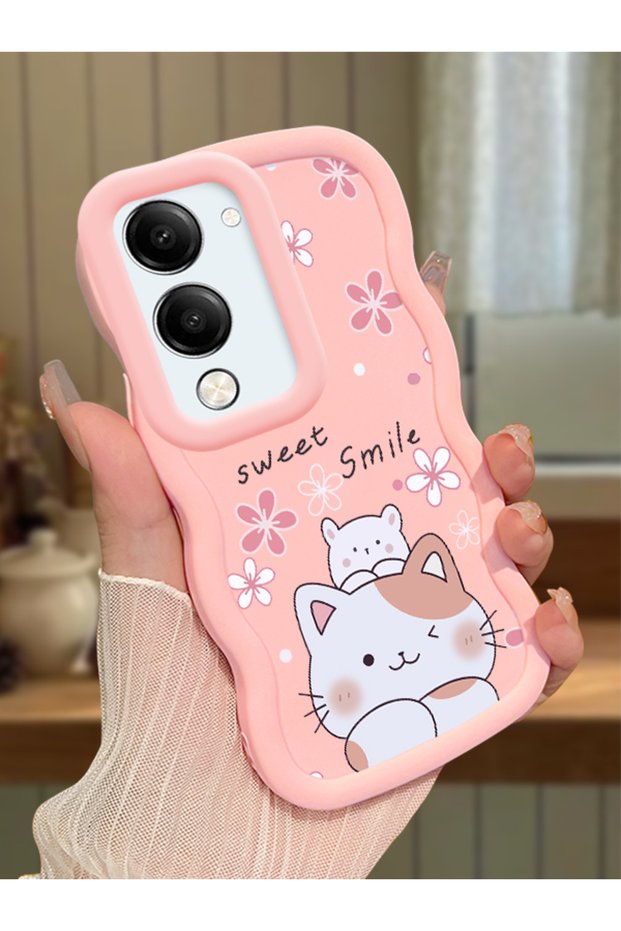 Vivo Y04 Compatible Case Camera Protector Pink Silicone Couple Phone Case Cat Pattern