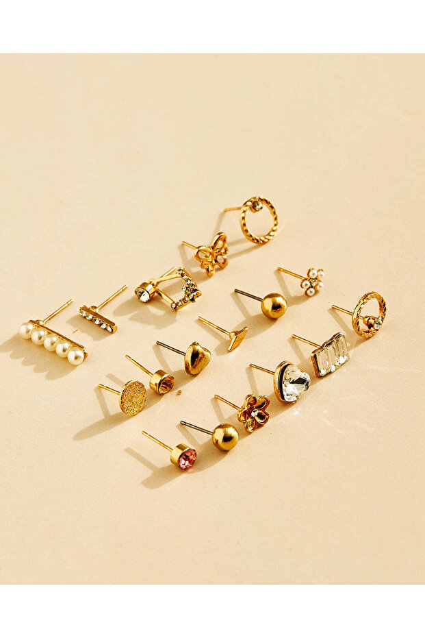 Women Gold Embellished Studs Set Of 30