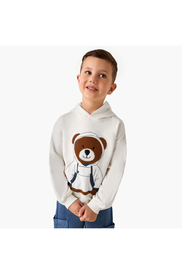Bear Applique Hooded Sweatshirt with Long Sleeves