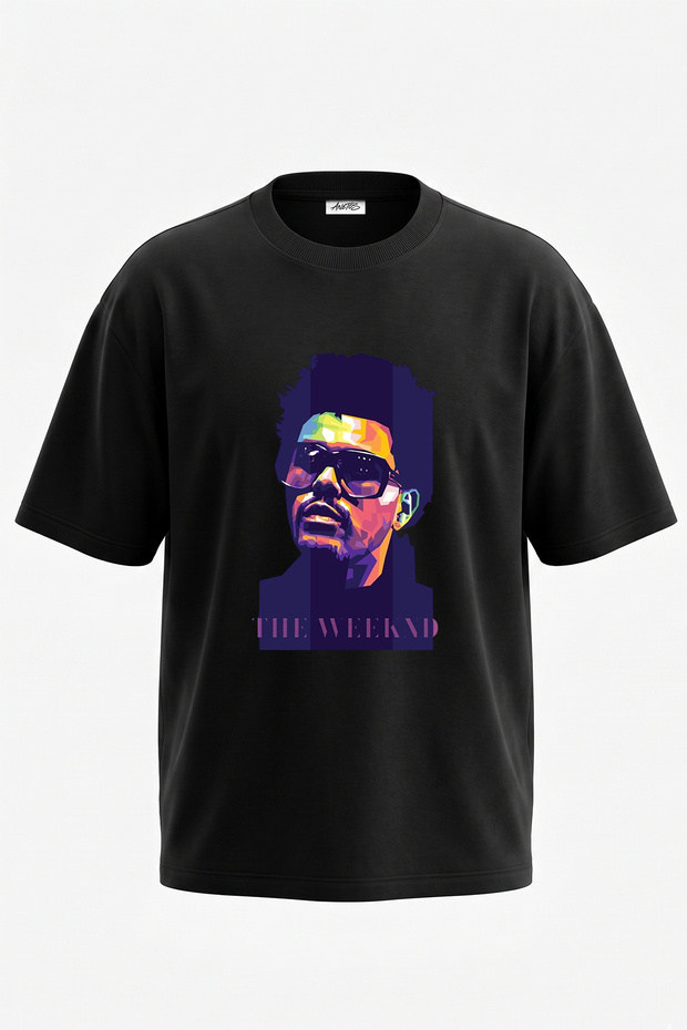 تي شيرت أسود كبير الحجم مطبوع بتصميم The Weeknd_53