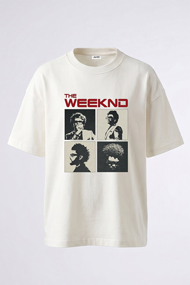 تي شيرت أبيض كبير الحجم مطبوع بتصميم The Weeknd_20