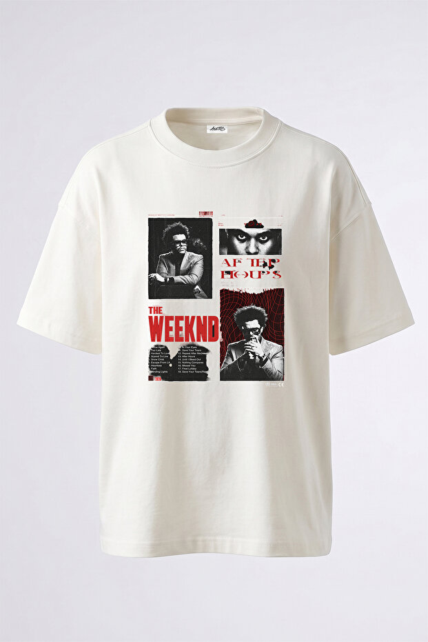 تي شيرت أبيض كبير الحجم مطبوع بتصميم The Weeknd_22