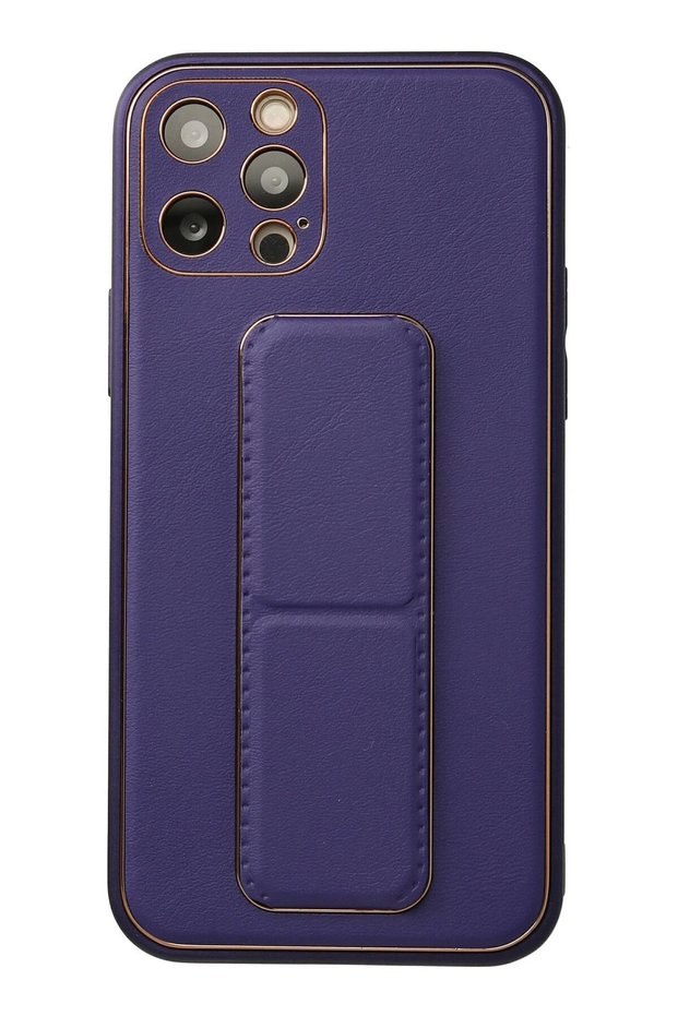 Ilkestor iPhone 12 Pro Case Coco Leather Stand Cover (21730) - Purple