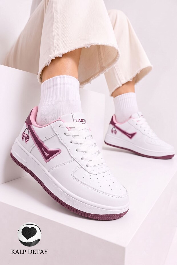 Women's Trend Cherry Embroidered Casual Sneaker with Embroidered Heart Detail Comfortable Daily Shoes