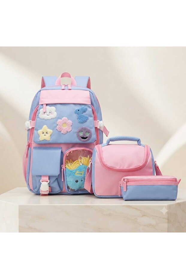 Children's 3-Piece School Bag Set, 6-Compartment Backpack, Thermal Lunch Bag and Pencil Case