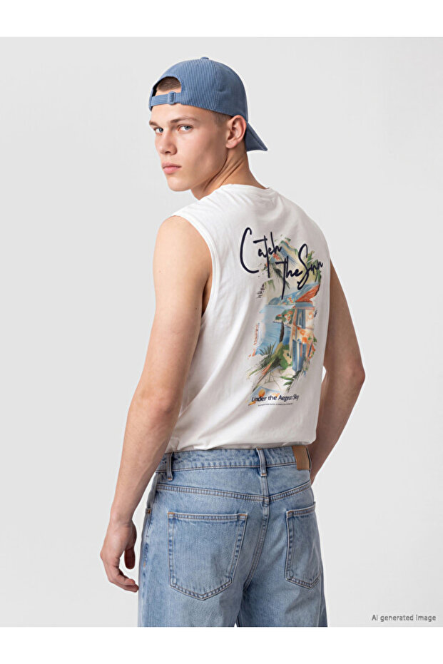 Rmz Gi̇yi̇m Farkiyla Zero Roba Collar Printed Men's Sleeveless T-Shirt