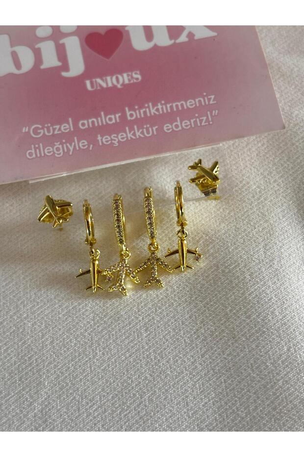3 Pairs of Aircraft Figured Steel Women's Earrings