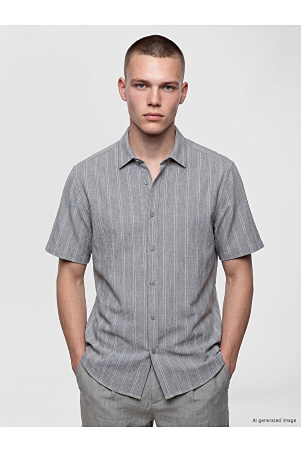 Shining Choices from Shining Store Standard Fit Striped Linen Look Men's Shirt