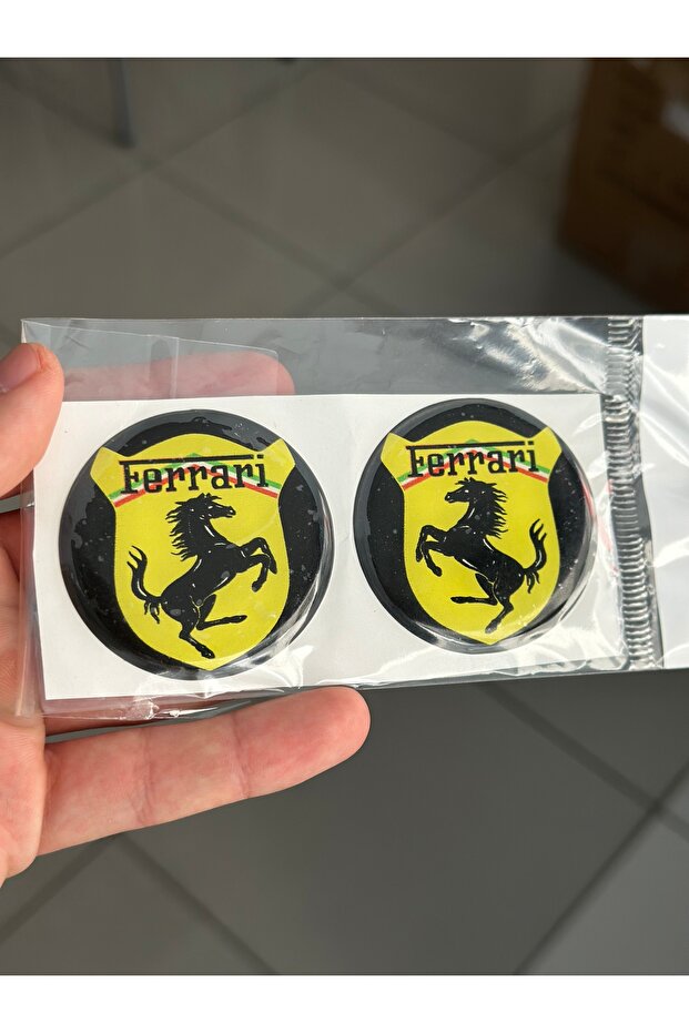 Motorcycle Reflector Sticker Round Ferrari Ati Label / Black Yellow Resin Filled