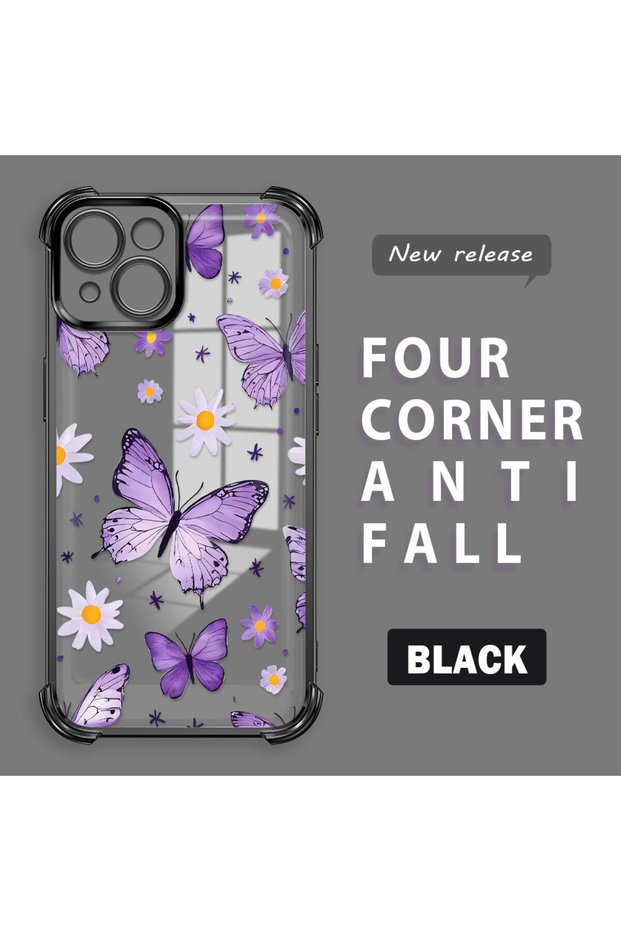 iPhone 15 Compatible Transparent Back Panel Four-Corner Reinforced Impact Protection Glossy Edge Silicone Case