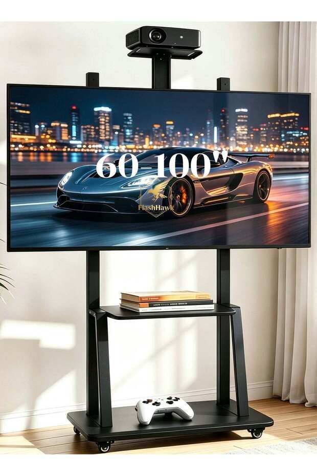 Mobile TV Cart for 60-100 inch LCD LED 4K Flat Curved TVs, 60 65 70 75 80 85 90 95 100inch, Heavy Duty Rolling TV Stand with Wheels, Max VESA 600x400 mm up to 220 lbs, Movable Floor Mount St