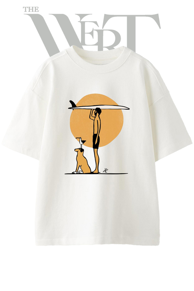 Sub Adam Dog Design Printed Unisex White Oversize T-Shirt