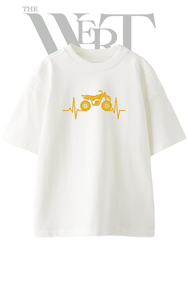 Atv Heartbeat Design Printed Unisex White Oversize T-Shirt