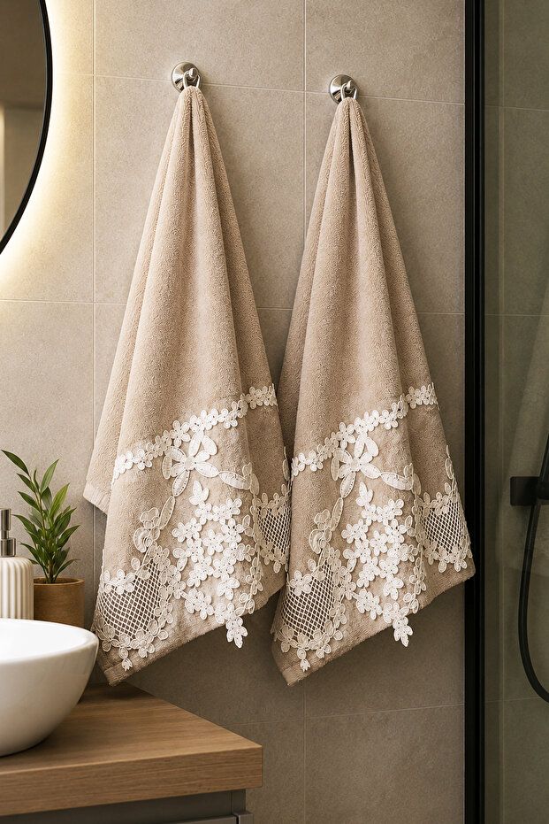Asmina Laced Cotton Dowry Hand Towel Set of 2 50X90 cm