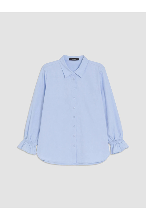 Blue Plus Size Poplin Women's Shirt