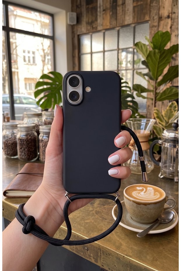 iPhone 16 Soft Silicone Velvet Phone Case with Strap, Strap Length 130 cm