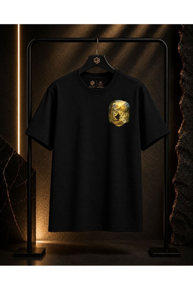 Unisex Walking Man Printed 100% Cotton Oversize Crew Neck Short Sleeve T-Shirt Black