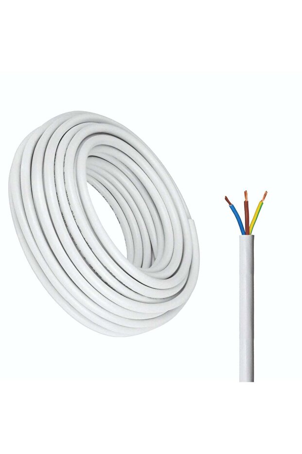 3-Core Electrical Cable, White PVC Insulated Power Wire, Flexible Copper Conductor (3 CORE 20 METER, 1.5MM)
