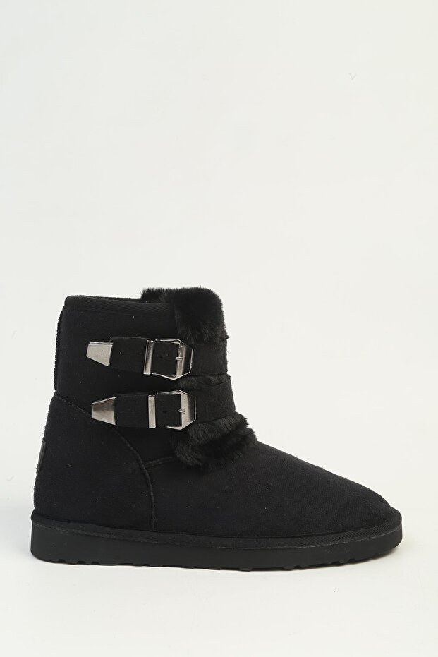 Women's Black Furry Boots Qu-52708