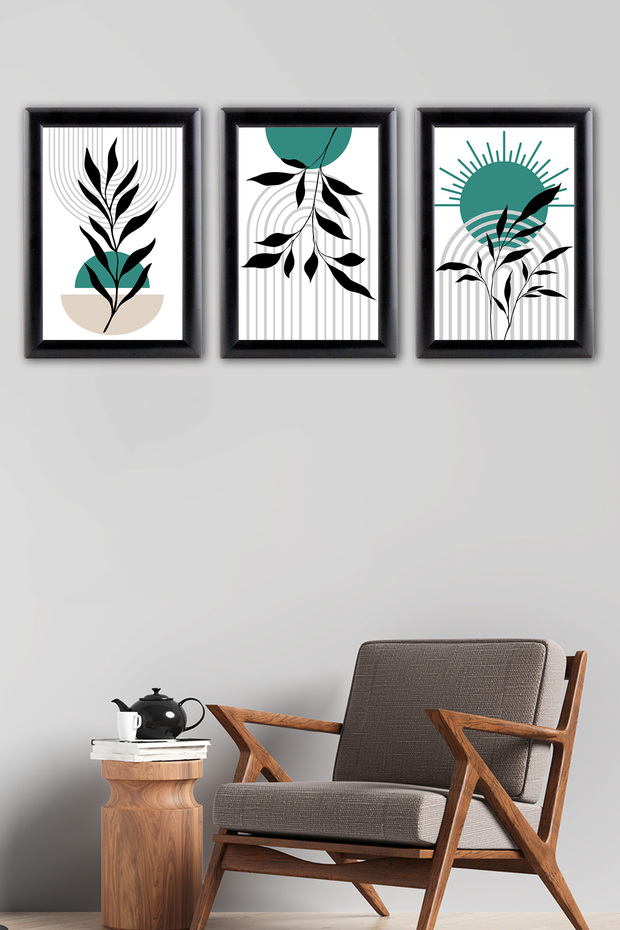 3-Piece A4 Black Frame Set Bohemian - Decorative Black Aluminum Framed Painting Set