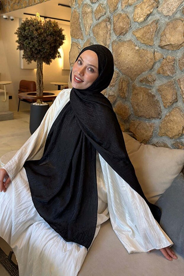 شال أيروبين فلوش جاكار بنمط عرقي أسود