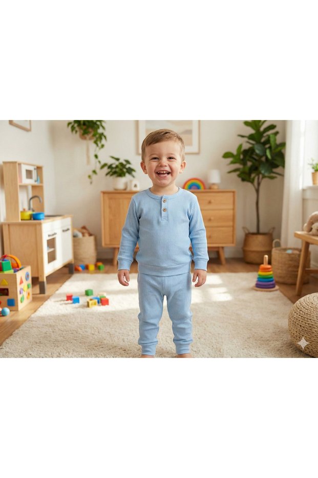 Unisex Baby & Child 100% Cotton Button Detailed 2-Piece Top and Bottom Set