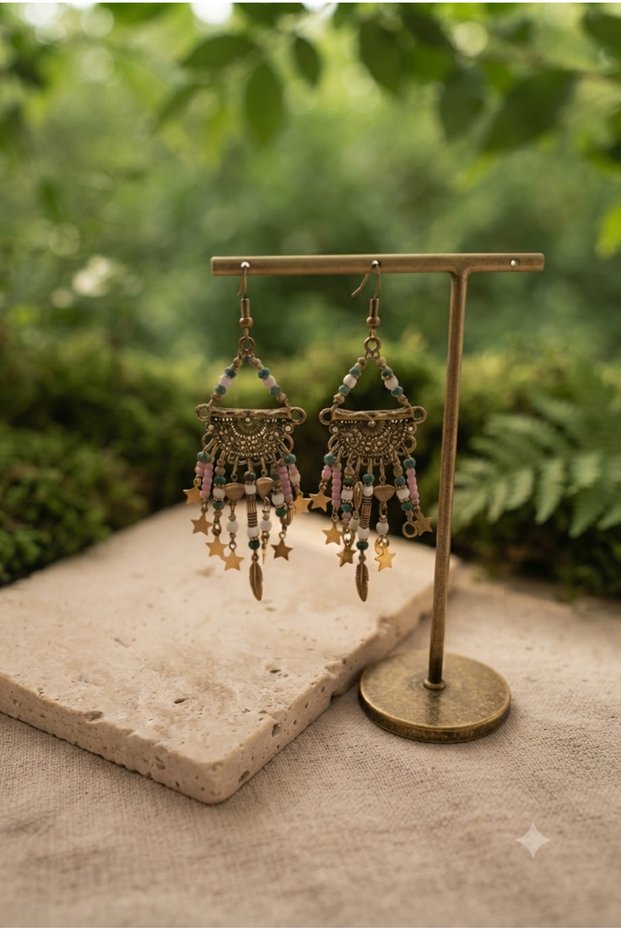 Handmade Beads and Brass Apparatus Detailed Special Design Earrings