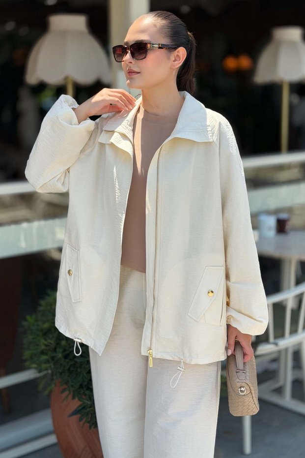 Vespa Raglan Sleeve High Collar Zippered Bomber Jacket