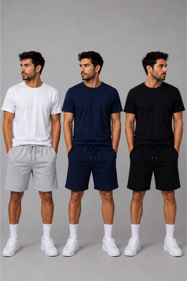 3 Pieces Black+Gray+Navy Blue Shorts