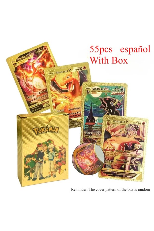 Bandai 55pcs Glod Spanish 55Pcs Pokemon Gold/Silver/Black Foil Cards Golden Letters English / Spanis