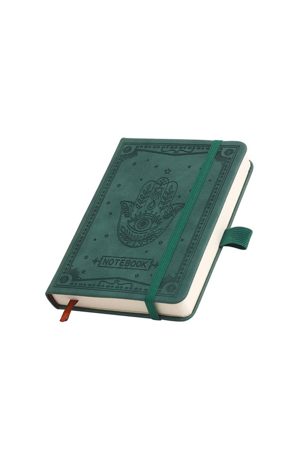 green Leather pocket notebook, universal manual, line diary, A6 hard shell leather notebook, 288 pag