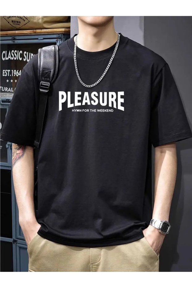 Men's Black Pleasure Printed Oversize T-Shirt