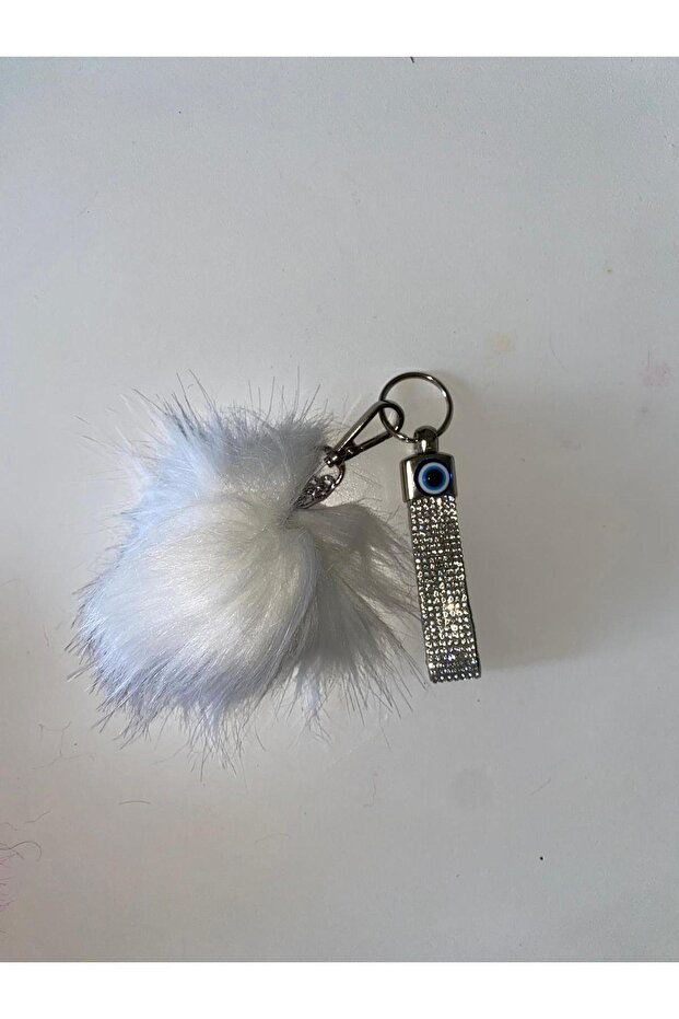 White Feathered Evil Eye Charm Full Stone Gift Keychain