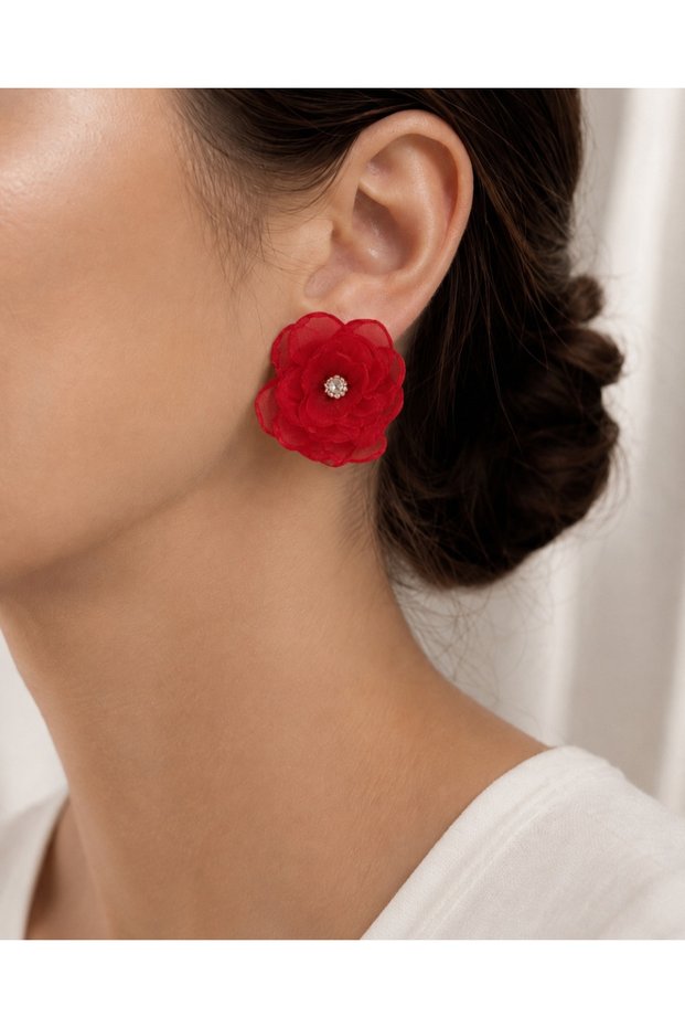 Flower Detailed Earrings – Evening Dress Earring Model with Stones
