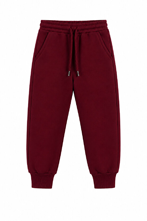 Unisex Premium School Sweatpants Burgundy 2 Thread Non-Shedding Fabric Comfortable Fit Daily Sports Trousers