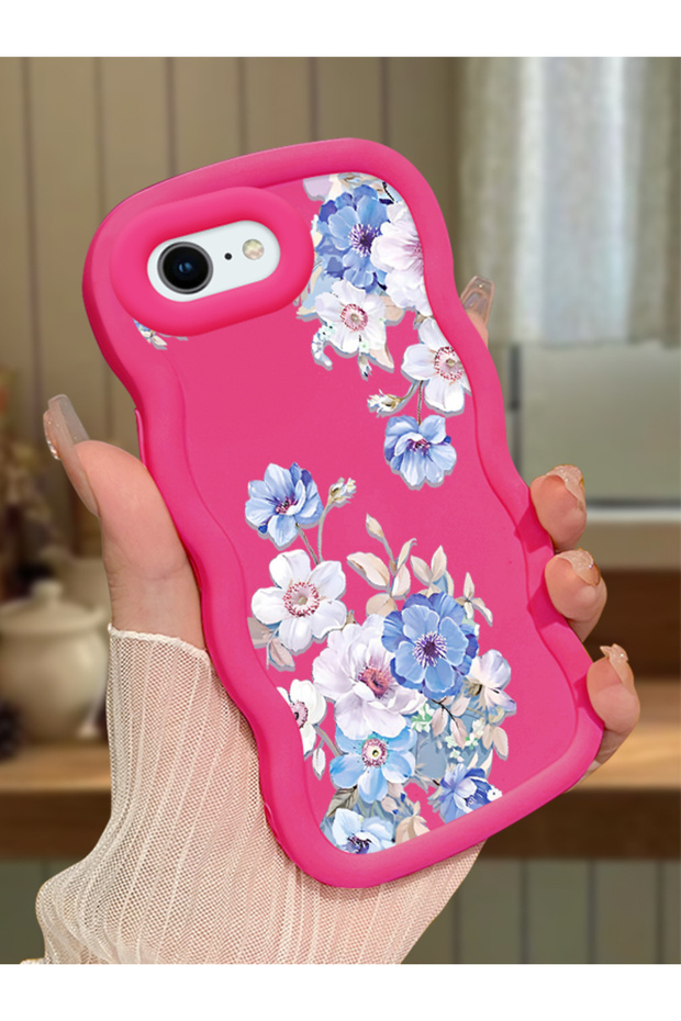iPhone 7 Compatible Case Camera Protector Red Silicone Couple Phone Case Floral Pattern