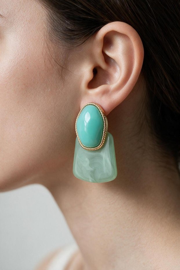 Women's Mint Green Stone Look Geometric Earrings