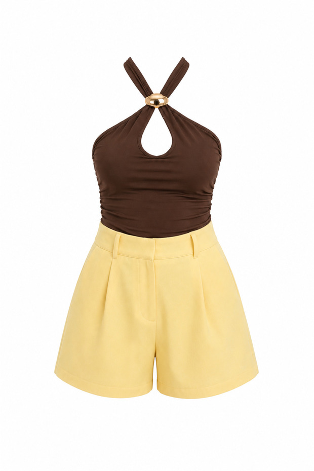 Monaco Gold Buckle Halter Neck Blouse