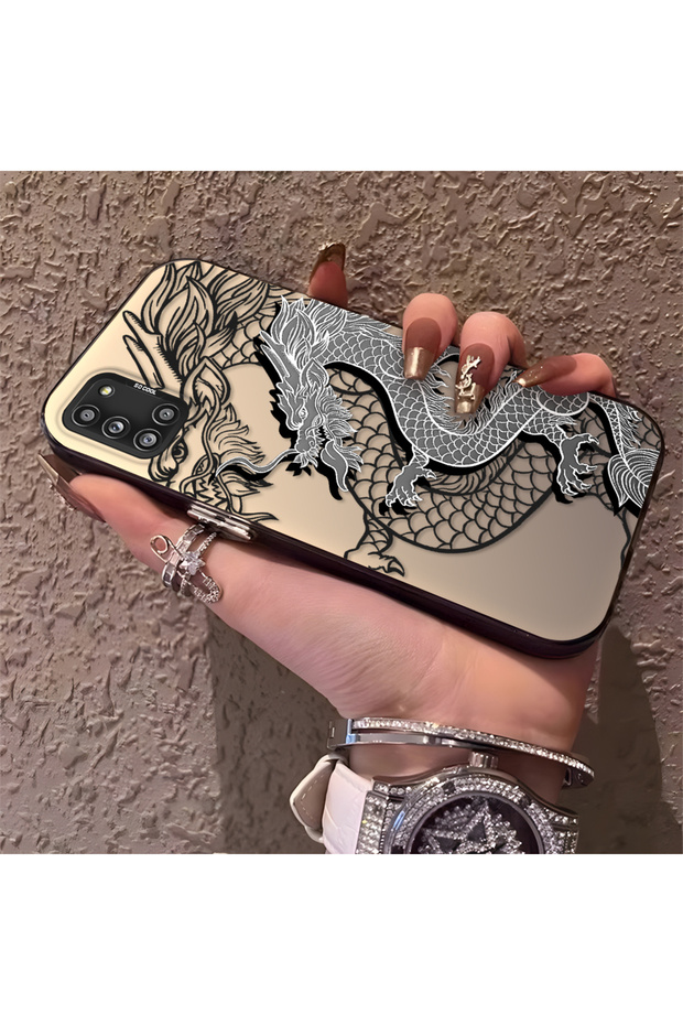 Samsung Galaxy A31 Compatible High Quality Chinese Style Black and White Dragon Printed Case