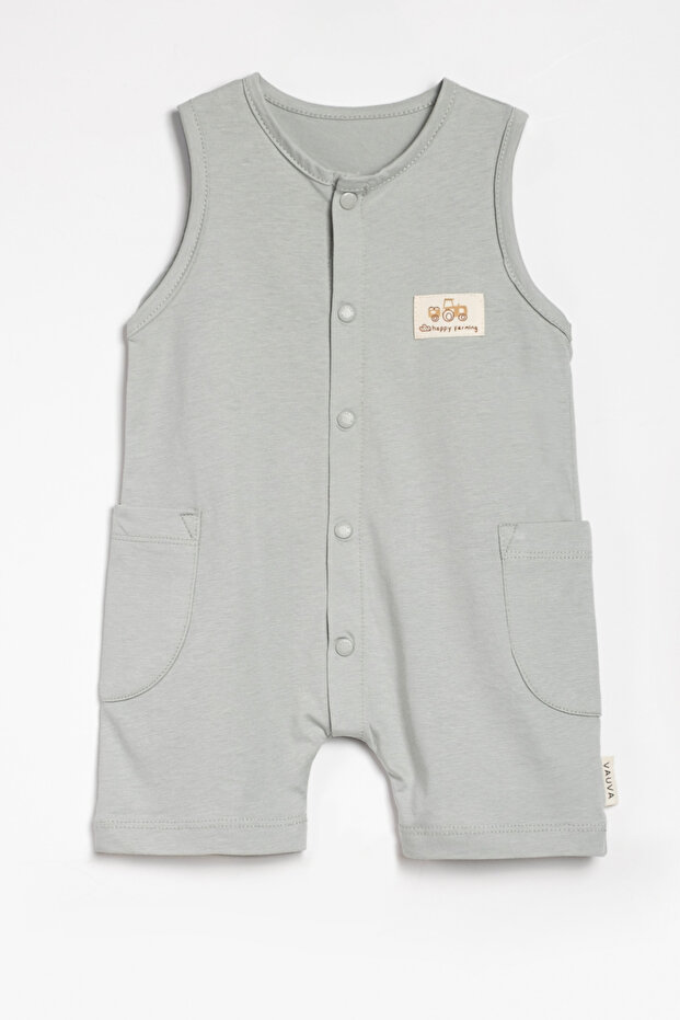 Embellished Baby Romper Shorts 100% Cotton Sleeveless with Snap Pockets Summer Unisex