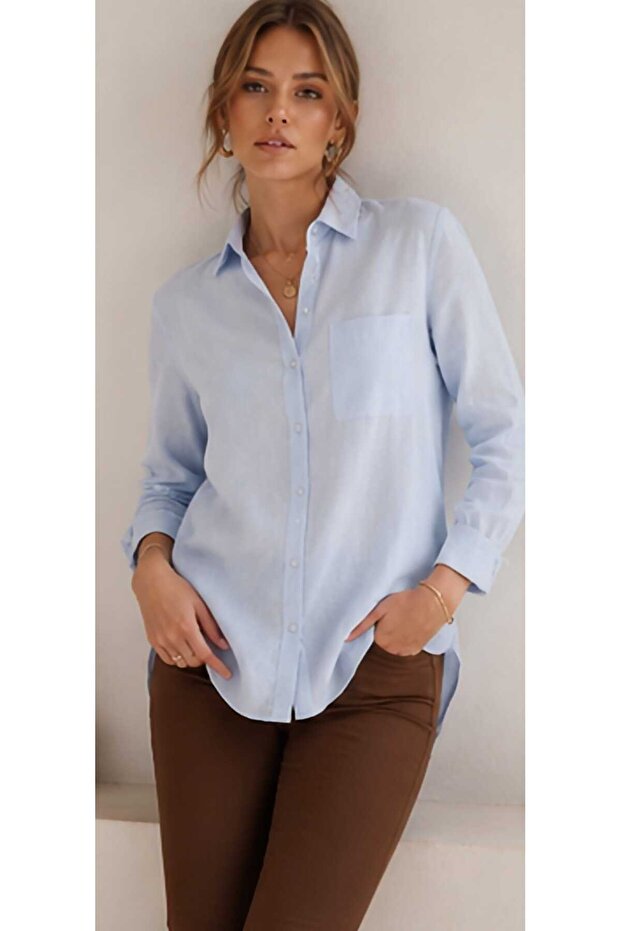 Women's Premium Quality Front-Pleated Asymmetrical Cut 100% Cotton Basic Shirt
