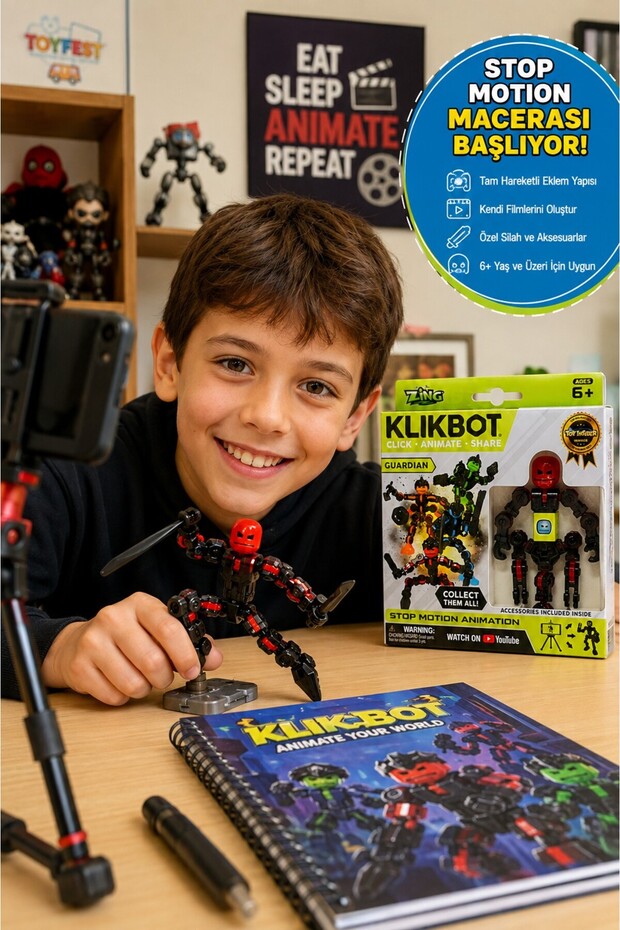 Klikbot Guardian Red Action Figure Stop Motion Animation Toy Steam 6+ Saber - 13 cm