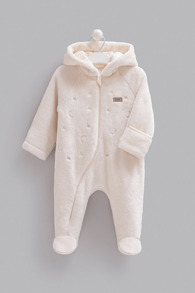 100% Cotton Baby Boy Romper with Hood, Plush Baby Romper with Gloves and Booties