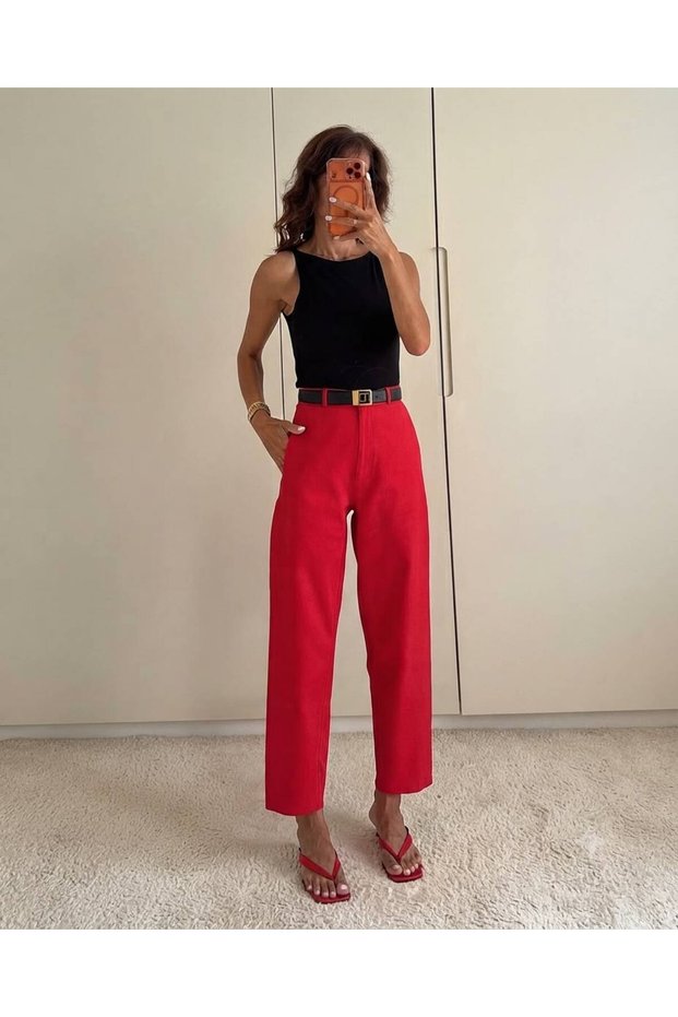 Women's High Waist Fabric Trousers
