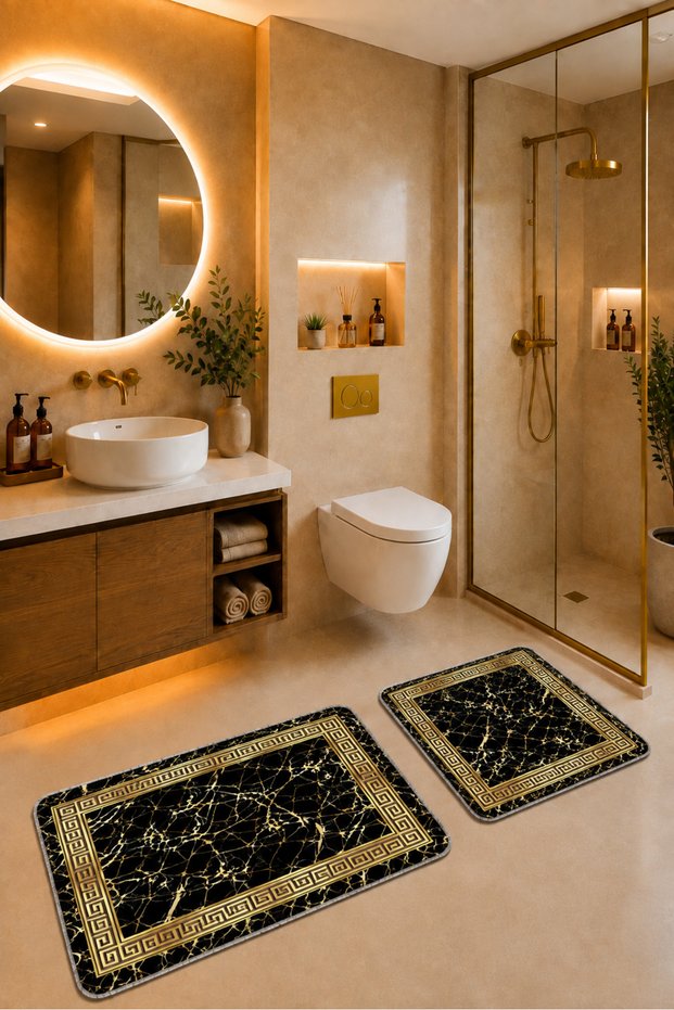 Bath Mat Set of 2 with Non-Slip Base and Washable 60X90 cm - 50X60 cm