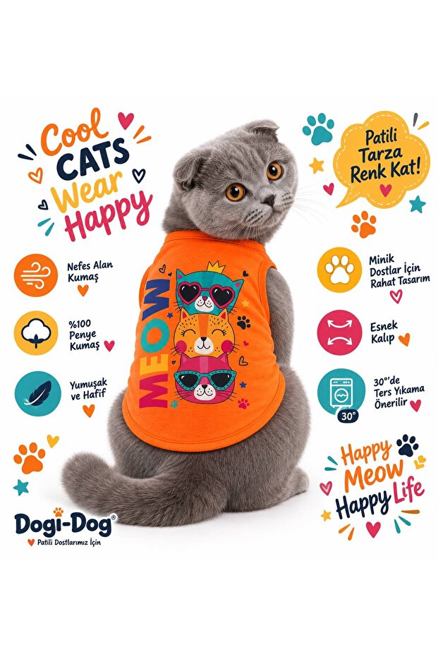 Meow Cat Outfit Cat Undershirt - Large Size (for Cats 3.5-5.5 kg)