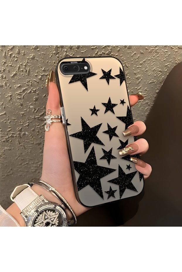 حافظة سيليكون رائعة متوافقة مع هاتف iPhone 7 Plus/8 Plus ذات جودة عالية وطباعة مسطحة بنمط نجمة سوداء