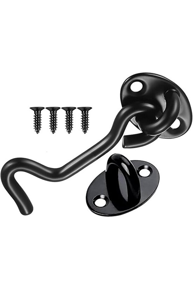 5pc Black 7.6cm Stainless Steel Cabin Hook and Eye Closures for Shed Doors