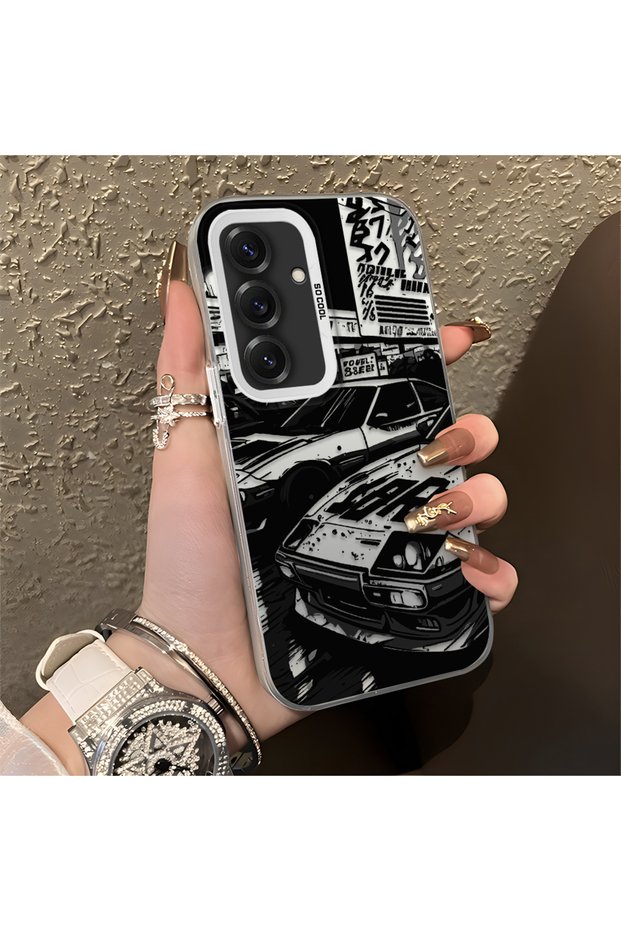 Samsung Galaxy S25 Compatible Manga Drawing Classic Car Flat Print Quality Silicone Case